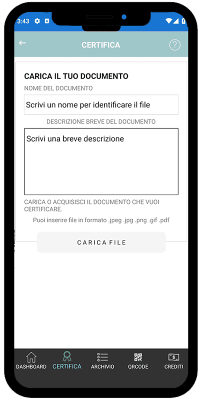 Carica il tuo documento nell'archivio digitale Blockchain di CERTO.legal